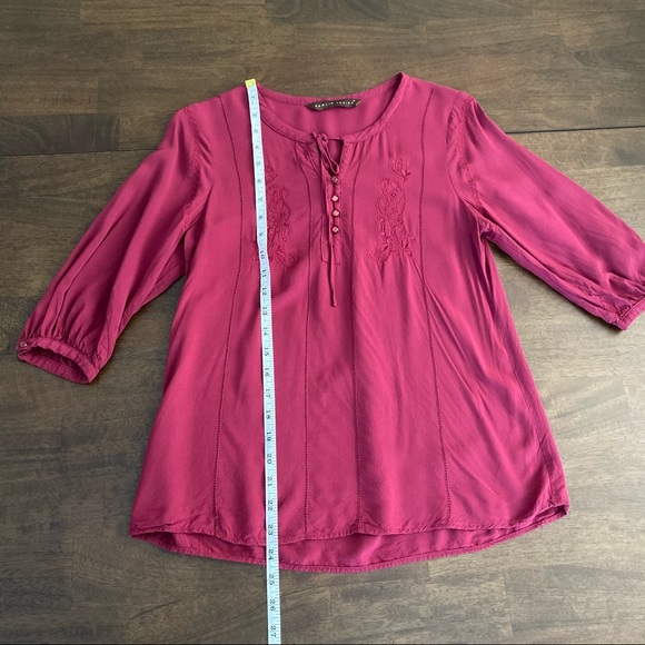 SAMLIN Red Blouse with Embroidered Design Buttoned 3/4 Sleeves - Picture 7 of 12